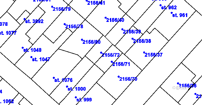 Parcela st. 2156/72 v KÚ Choceň, Katastrální mapa