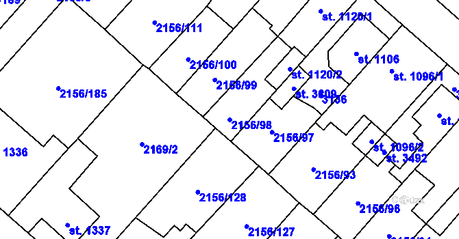Parcela st. 2156/98 v KÚ Choceň, Katastrální mapa