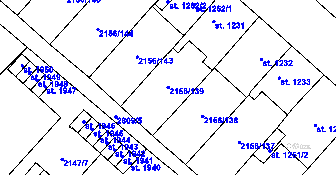 Parcela st. 2156/139 v KÚ Choceň, Katastrální mapa