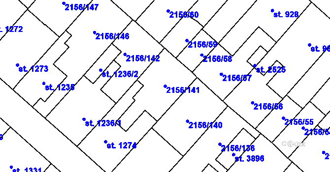 Parcela st. 2156/141 v KÚ Choceň, Katastrální mapa