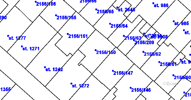 Parcela st. 2156/150 v KÚ Choceň, Katastrální mapa