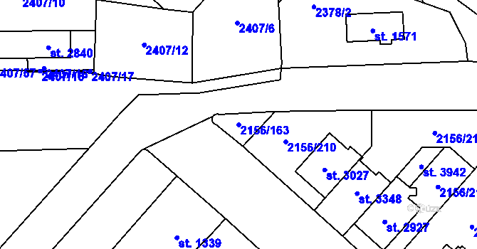 Parcela st. 2156/163 v KÚ Choceň, Katastrální mapa