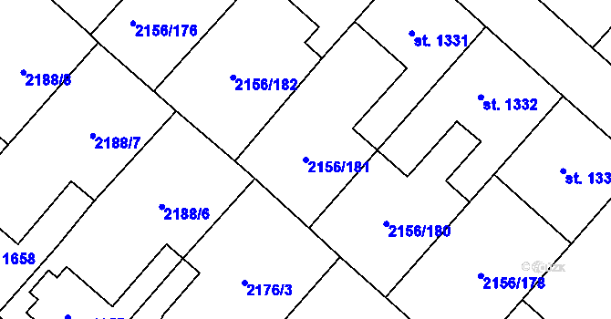 Parcela st. 2156/181 v KÚ Choceň, Katastrální mapa