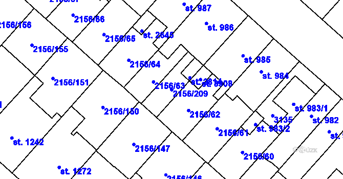 Parcela st. 2156/209 v KÚ Choceň, Katastrální mapa