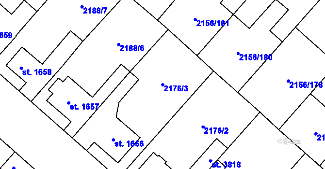 Parcela st. 2176/3 v KÚ Choceň, Katastrální mapa