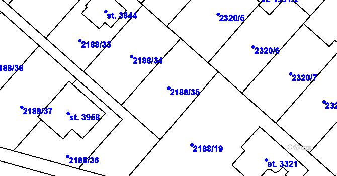 Parcela st. 2188/35 v KÚ Choceň, Katastrální mapa
