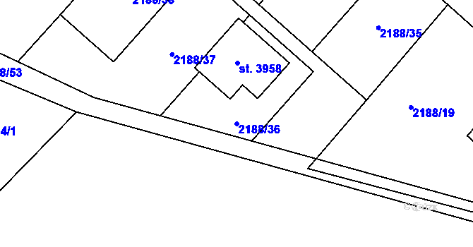Parcela st. 2188/36 v KÚ Choceň, Katastrální mapa