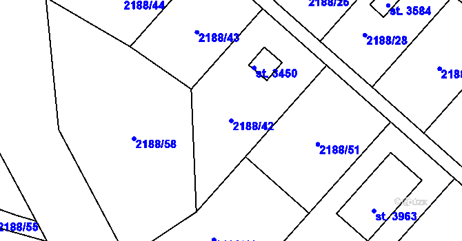 Parcela st. 2188/42 v KÚ Choceň, Katastrální mapa