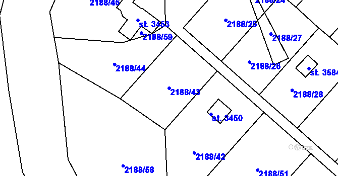 Parcela st. 2188/43 v KÚ Choceň, Katastrální mapa
