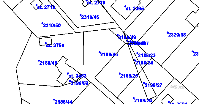 Parcela st. 2188/46 v KÚ Choceň, Katastrální mapa