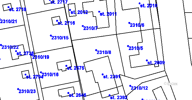Parcela st. 2310/8 v KÚ Choceň, Katastrální mapa