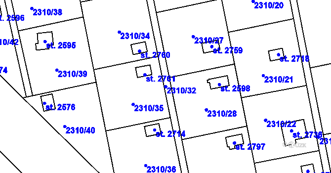 Parcela st. 2310/32 v KÚ Choceň, Katastrální mapa