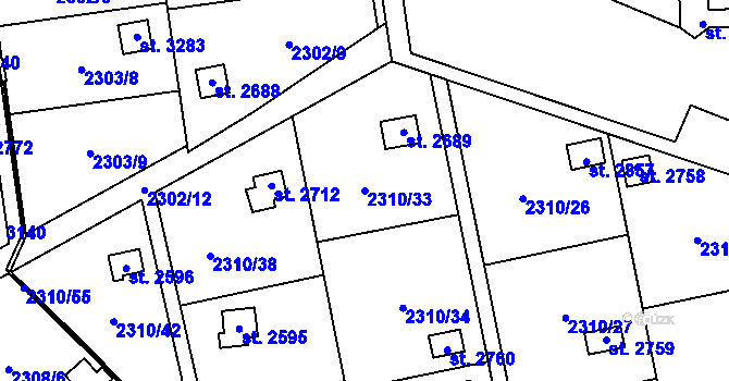 Parcela st. 2310/33 v KÚ Choceň, Katastrální mapa