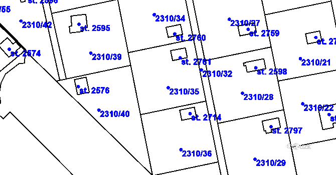 Parcela st. 2310/35 v KÚ Choceň, Katastrální mapa