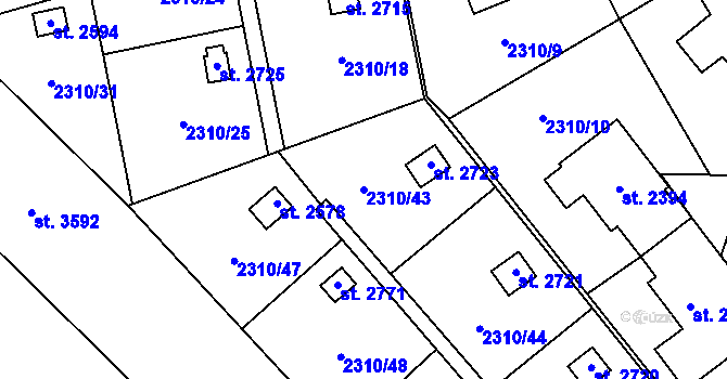 Parcela st. 2310/43 v KÚ Choceň, Katastrální mapa