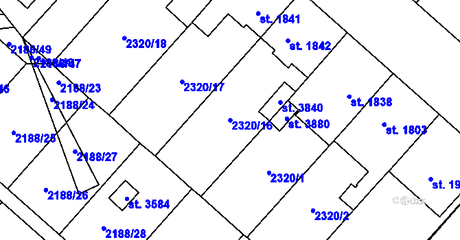 Parcela st. 2320/16 v KÚ Choceň, Katastrální mapa