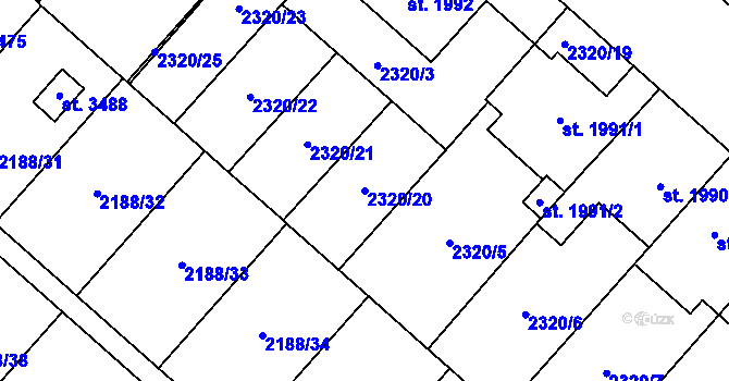 Parcela st. 2320/20 v KÚ Choceň, Katastrální mapa