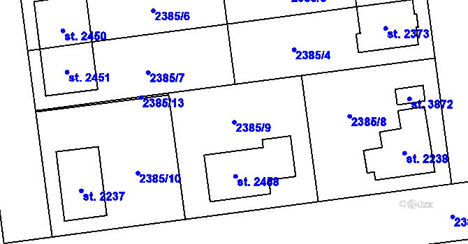 Parcela st. 2385/9 v KÚ Choceň, Katastrální mapa