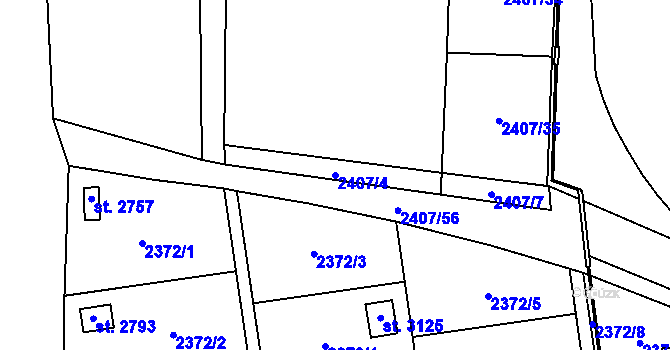 Parcela st. 2407/4 v KÚ Choceň, Katastrální mapa