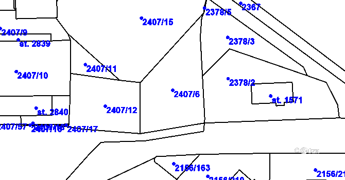 Parcela st. 2407/6 v KÚ Choceň, Katastrální mapa