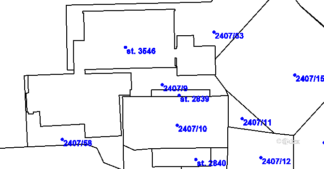 Parcela st. 2407/9 v KÚ Choceň, Katastrální mapa