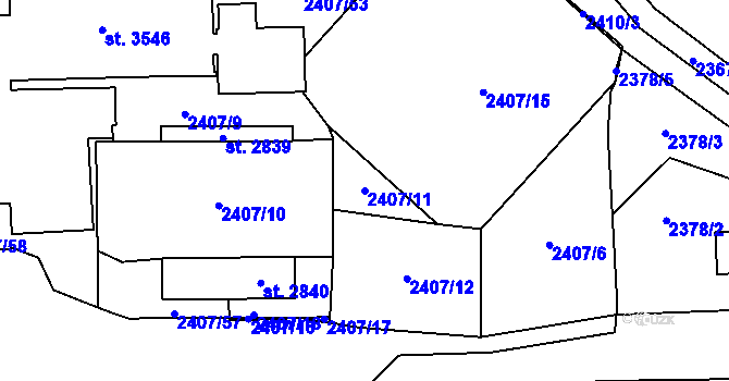 Parcela st. 2407/11 v KÚ Choceň, Katastrální mapa