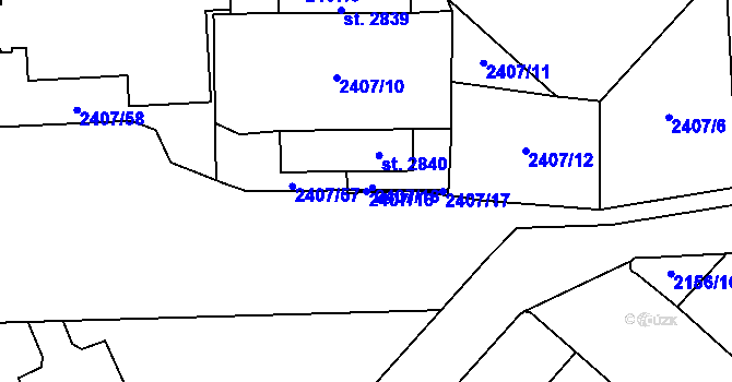 Parcela st. 2407/16 v KÚ Choceň, Katastrální mapa