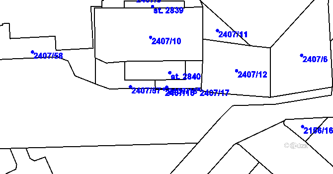 Parcela st. 2407/18 v KÚ Choceň, Katastrální mapa