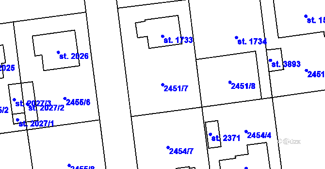 Parcela st. 2451/7 v KÚ Choceň, Katastrální mapa