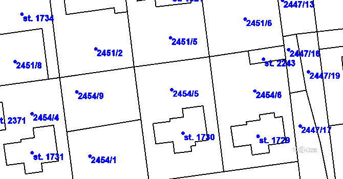 Parcela st. 2454/5 v KÚ Choceň, Katastrální mapa