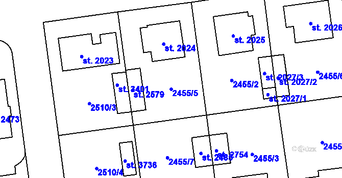 Parcela st. 2455/5 v KÚ Choceň, Katastrální mapa