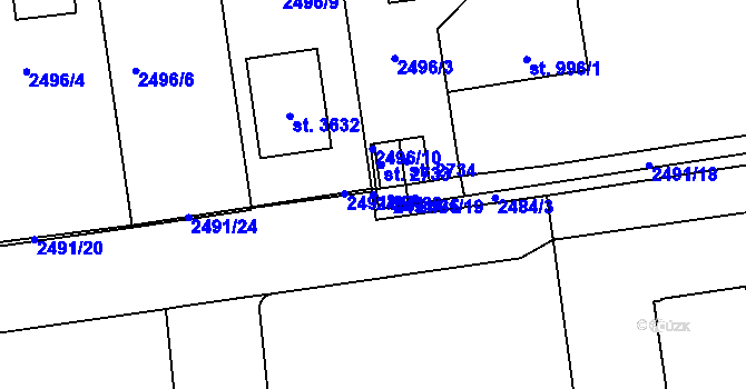 Parcela st. 2491/36 v KÚ Choceň, Katastrální mapa