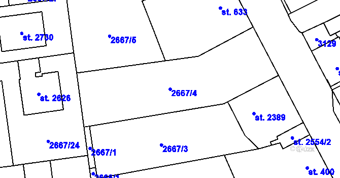 Parcela st. 2667/4 v KÚ Choceň, Katastrální mapa