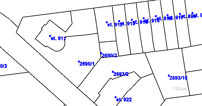 Parcela st. 2690/2 v KÚ Choceň, Katastrální mapa