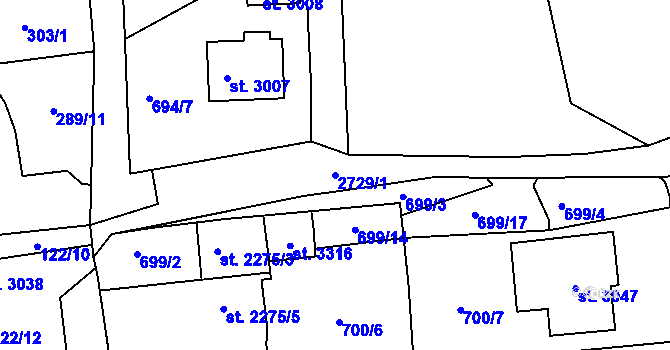 Parcela st. 2729/1 v KÚ Choceň, Katastrální mapa