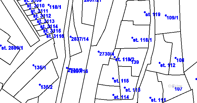Parcela st. 2730/4 v KÚ Choceň, Katastrální mapa