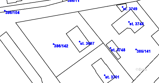 Parcela st. 3697 v KÚ Choceň, Katastrální mapa