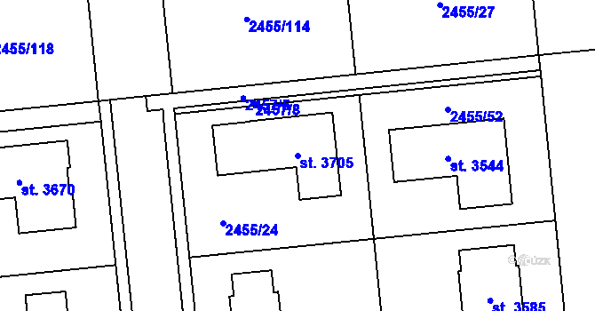 Parcela st. 3705 v KÚ Choceň, Katastrální mapa