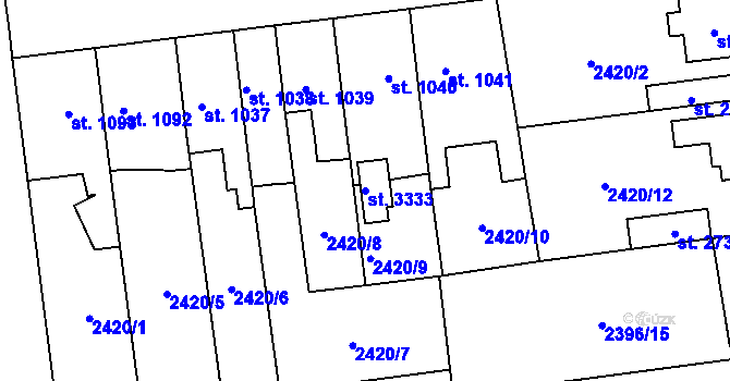 Parcela st. 3333 v KÚ Choceň, Katastrální mapa