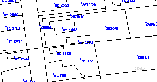 Parcela st. 3723 v KÚ Choceň, Katastrální mapa