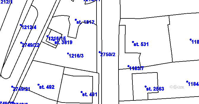 Parcela st. 2750/2 v KÚ Choceň, Katastrální mapa