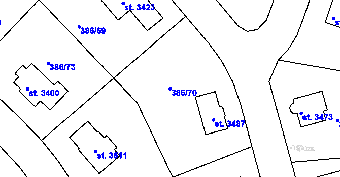 Parcela st. 386/70 v KÚ Choceň, Katastrální mapa