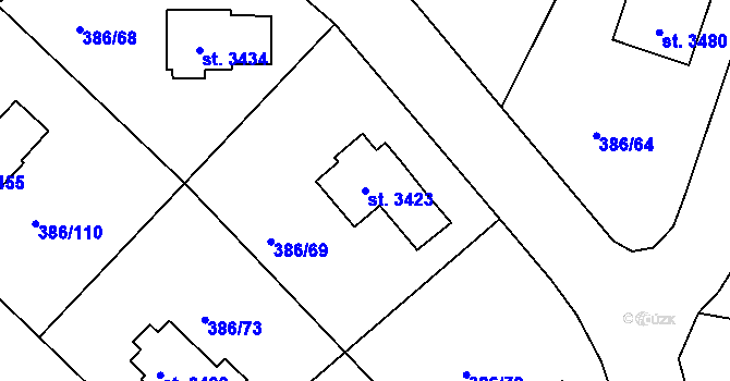 Parcela st. 3423 v KÚ Choceň, Katastrální mapa