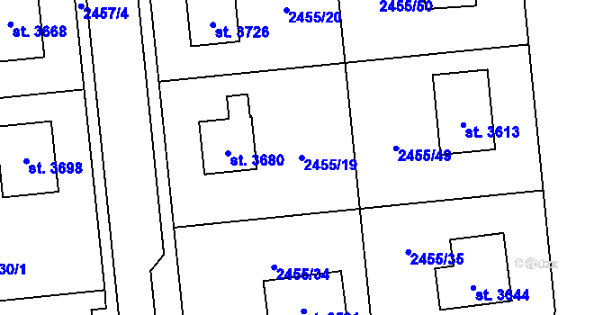 Parcela st. 2455/19 v KÚ Choceň, Katastrální mapa