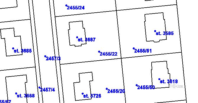 Parcela st. 2455/22 v KÚ Choceň, Katastrální mapa