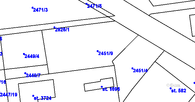 Parcela st. 2451/9 v KÚ Choceň, Katastrální mapa