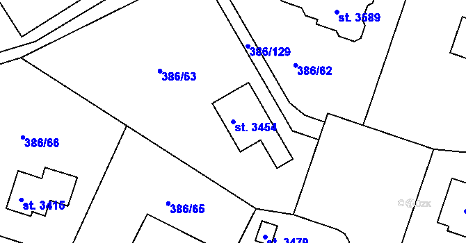 Parcela st. 3454 v KÚ Choceň, Katastrální mapa