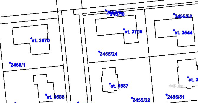 Parcela st. 2455/24 v KÚ Choceň, Katastrální mapa