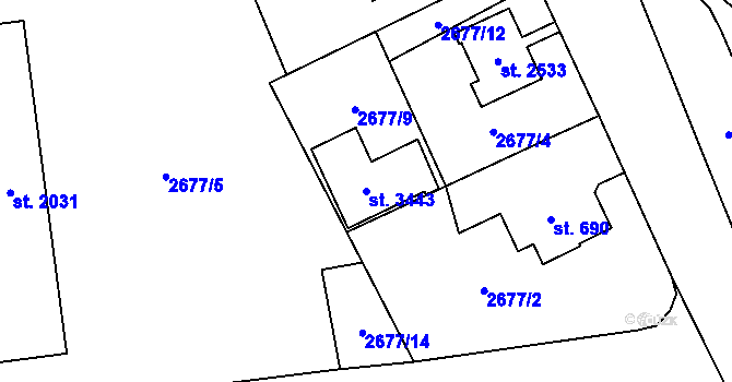 Parcela st. 3443 v KÚ Choceň, Katastrální mapa