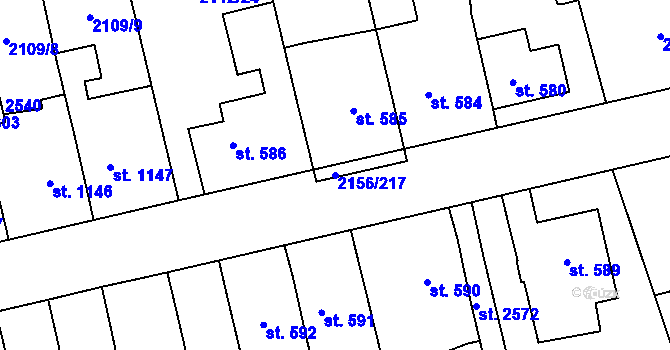 Parcela st. 2156/217 v KÚ Choceň, Katastrální mapa